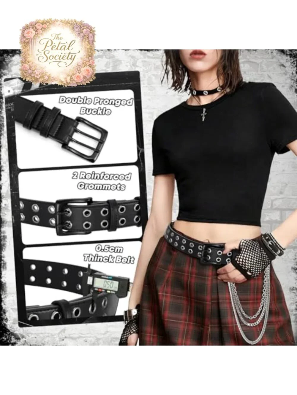 Quality Leather Studded Belt with Detachable Pants Chain, 0.5cm Thick, Multiple
